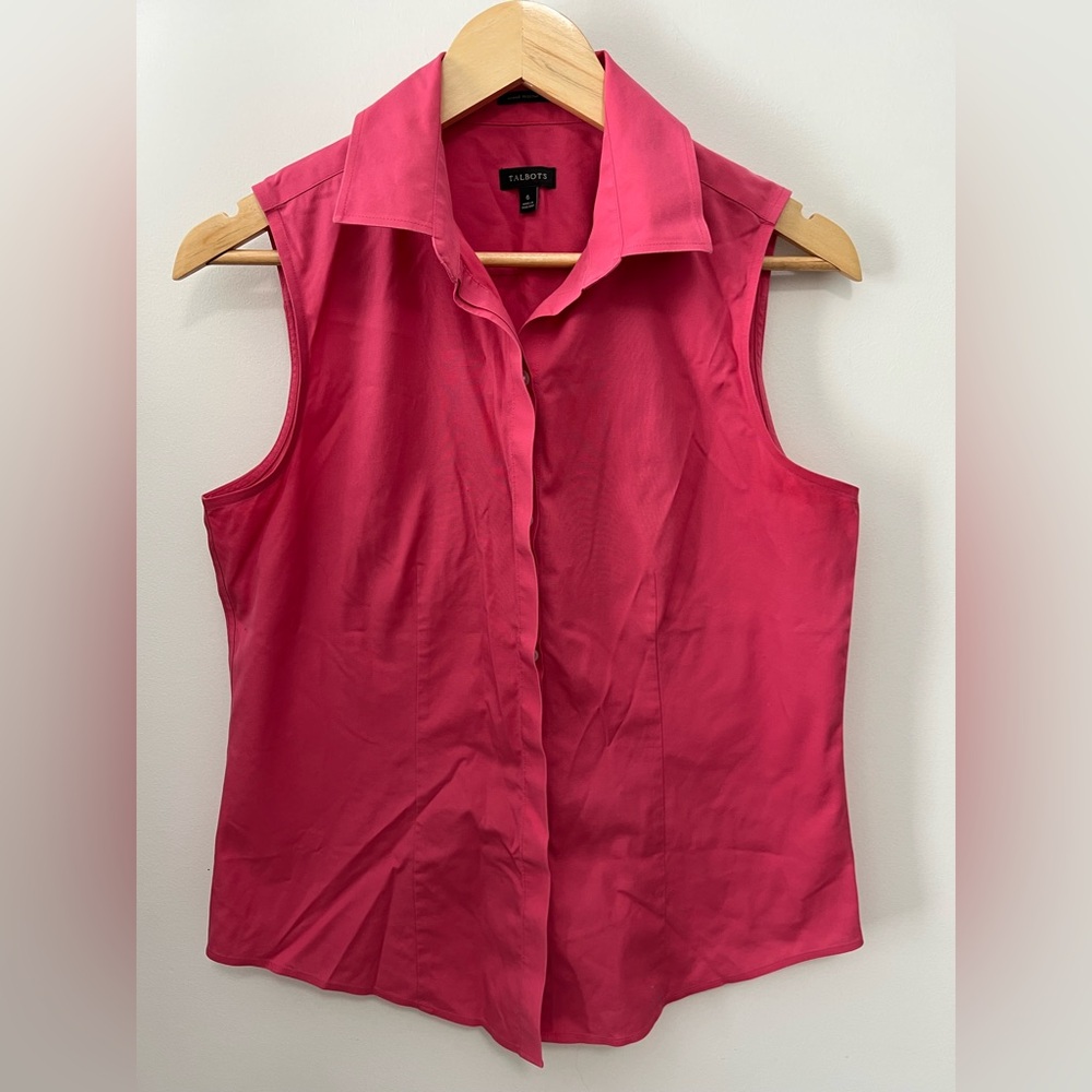 Talbots Sleeveless Top Women’s Size 6 Hot Pink Button Front Blouse Lightweight